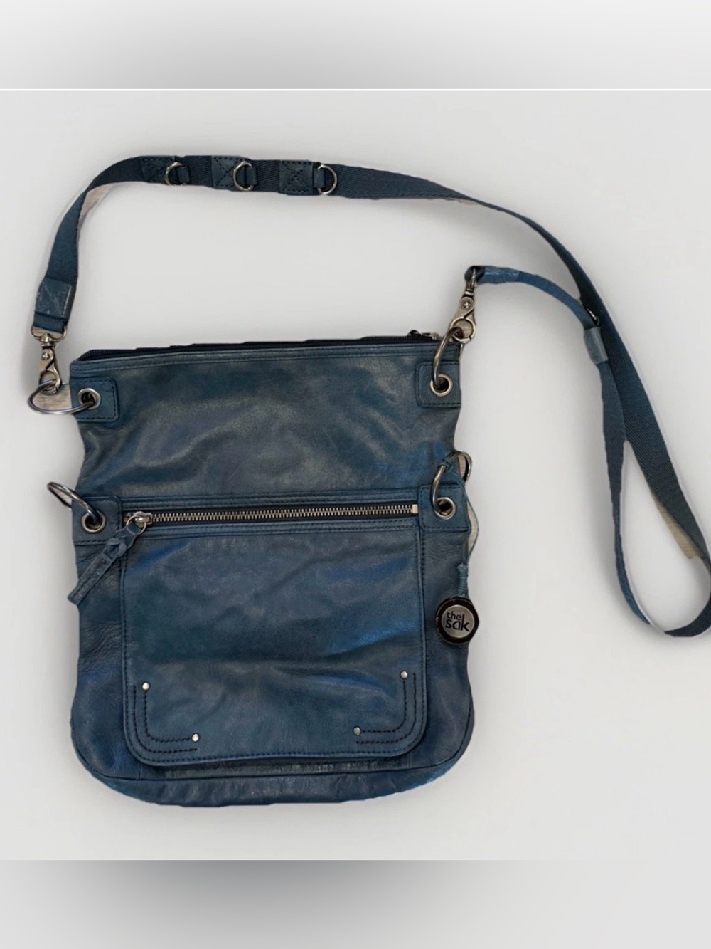 The Sak Leather Blue Crossbody Bag Purse Wear Multiple Ways Boho Travel Y2K - Picture 3 of 16